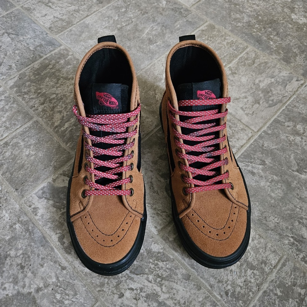 Vans Women's Brown Suede High-Top Sneakers with Pink Laces